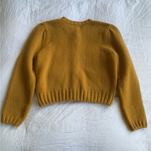 Doen Risette Wool Crew Neck Pocket Button Cardigan Crop Sweater Mustard Yellow - Picture 6 of 7